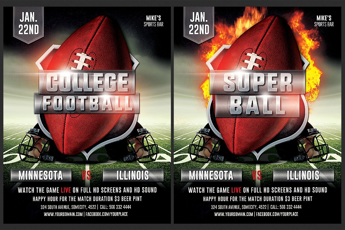 美式足球橄榄球传单模板 American Football Flyer Template插图