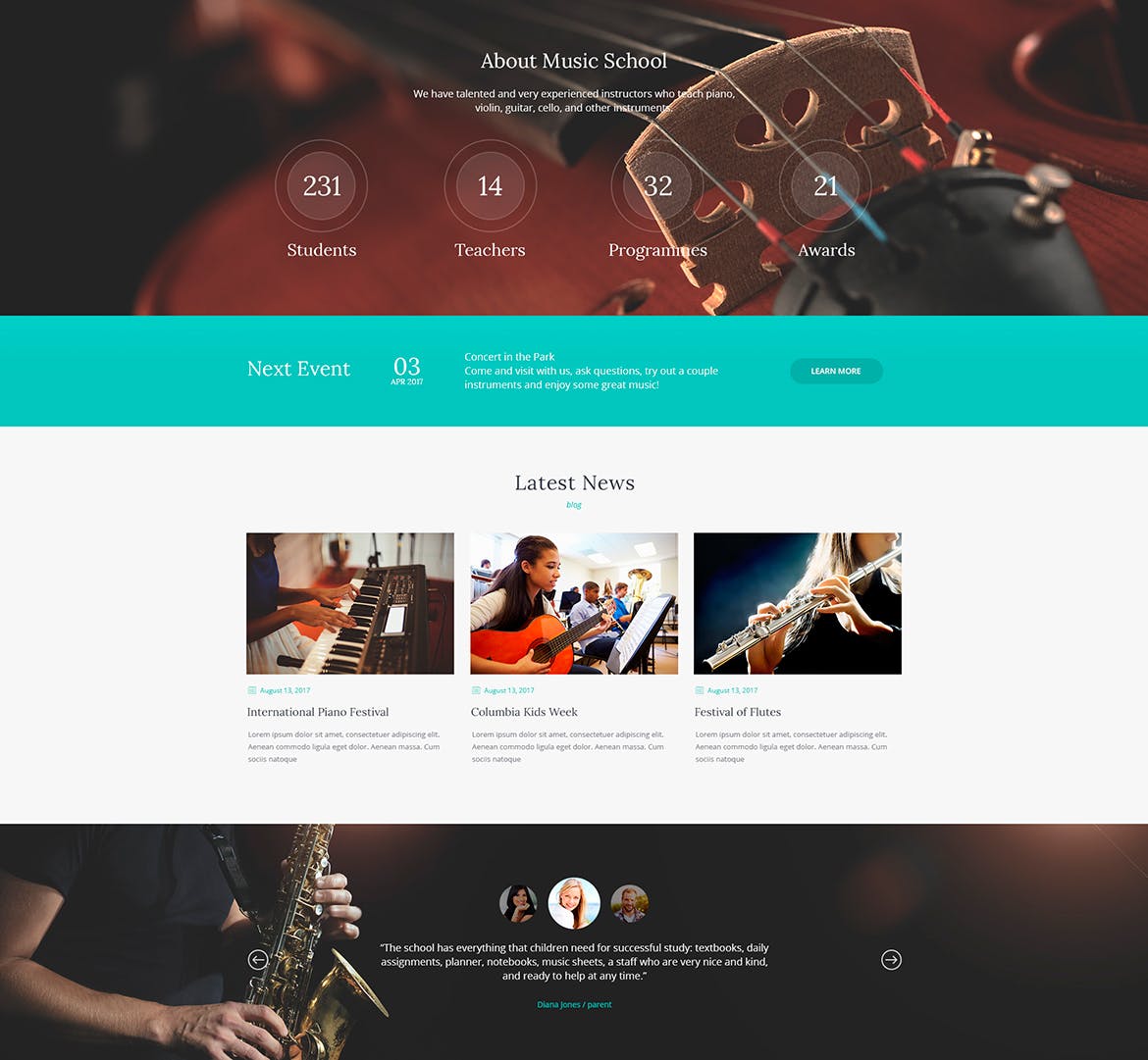 音乐培训机构学校网站设计PSD模板 Melody插图(2)