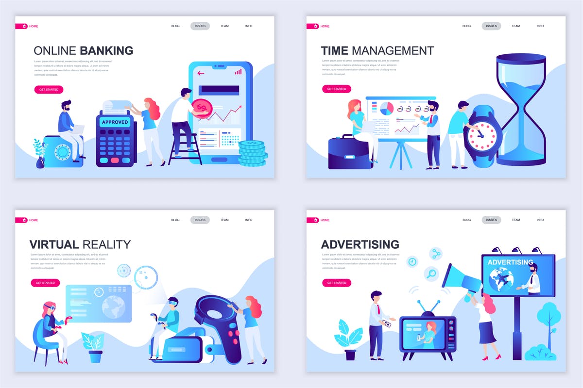 扁平设计风格场景概念插画网站着陆页设计模板v2 Set of Landing Page Templates Flat Concept插图