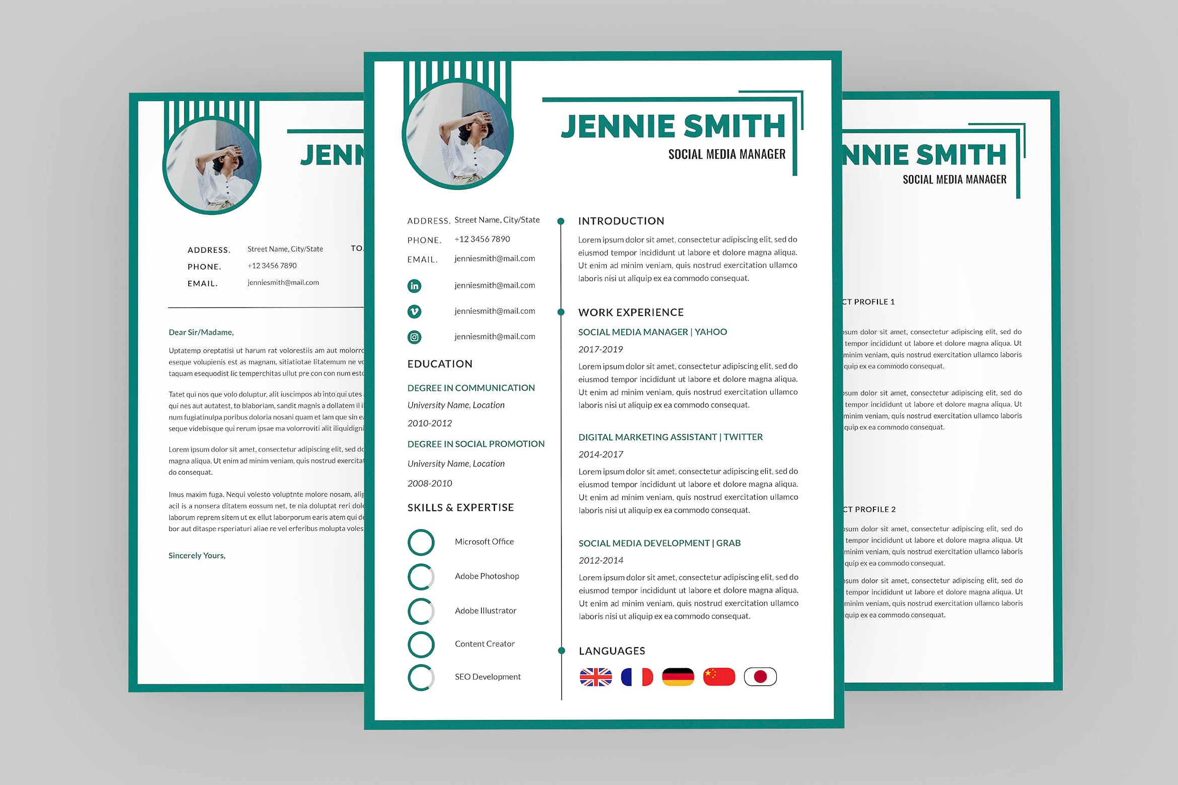 社交媒体新媒体运营经理简历设计模板 Media Social Resume Designer插图