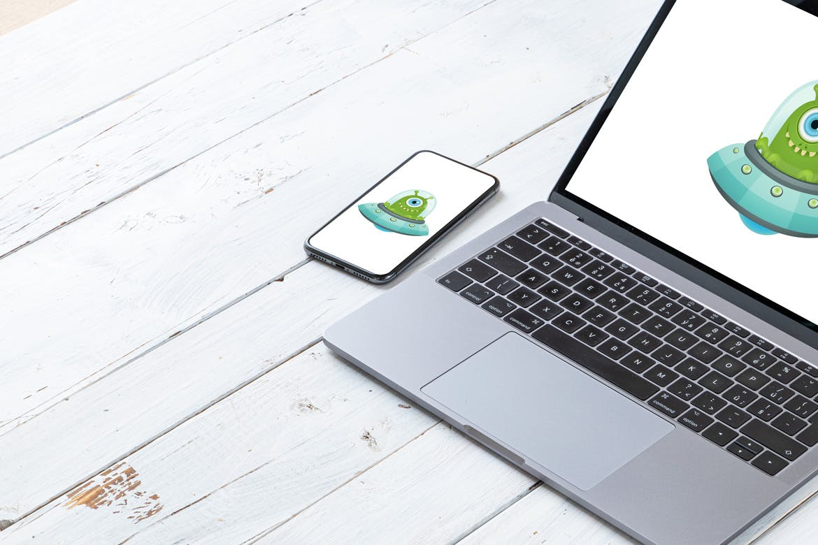 旧木桌上的Macbook&iPhone样机模板v1 Spojeeto Device Mock-ups vol.1插图(8)