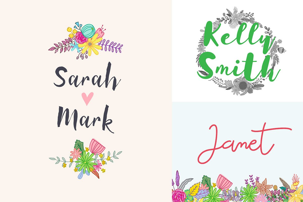 设计素材盛宴:98款字体+520个独立矢量图形+270款花卉元素 FontGrap – Font & Graphic Bundle插图(9)