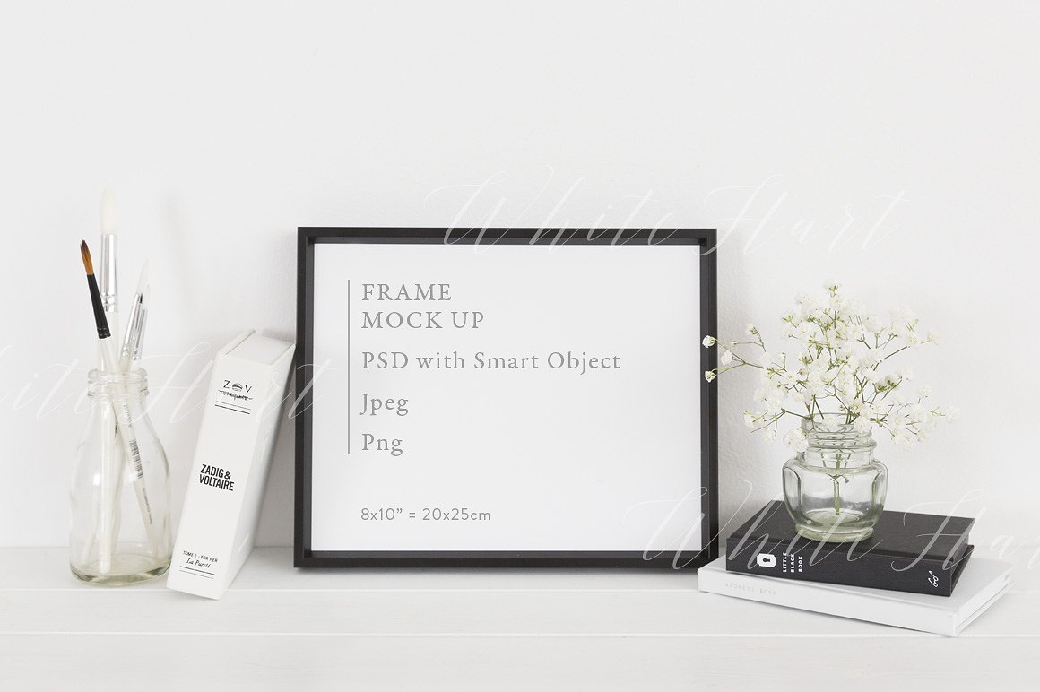 书桌场景照片相框样机模板 8×10" landscape frame mock up插图