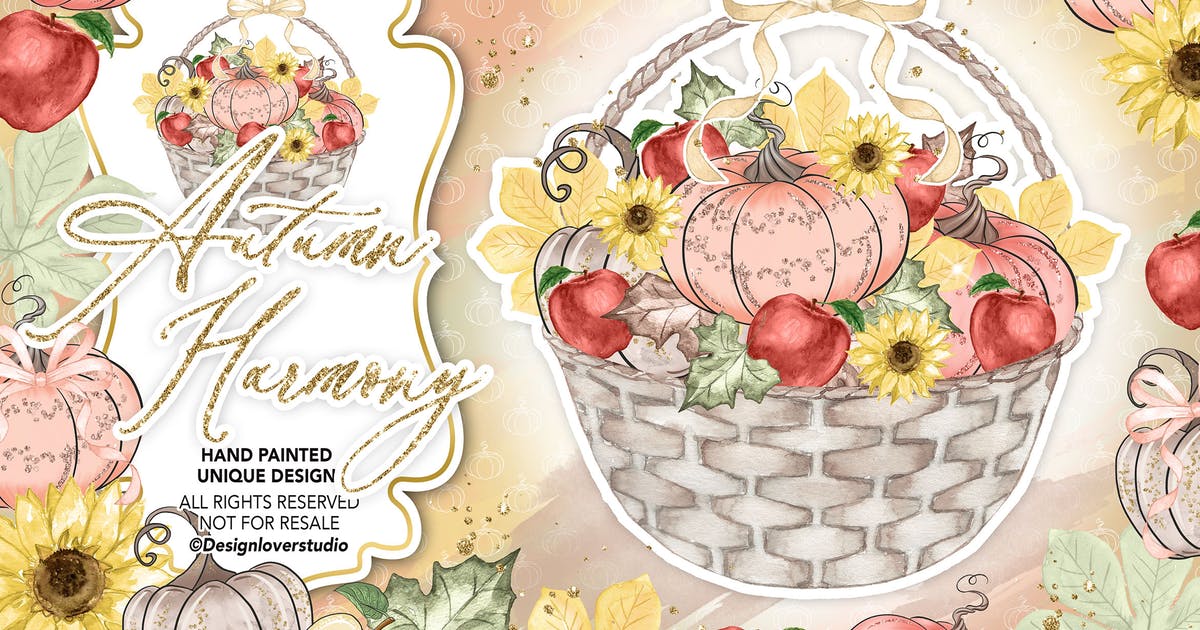 南瓜&苹果水彩剪贴画设计素材 Autumn Harmony design插图