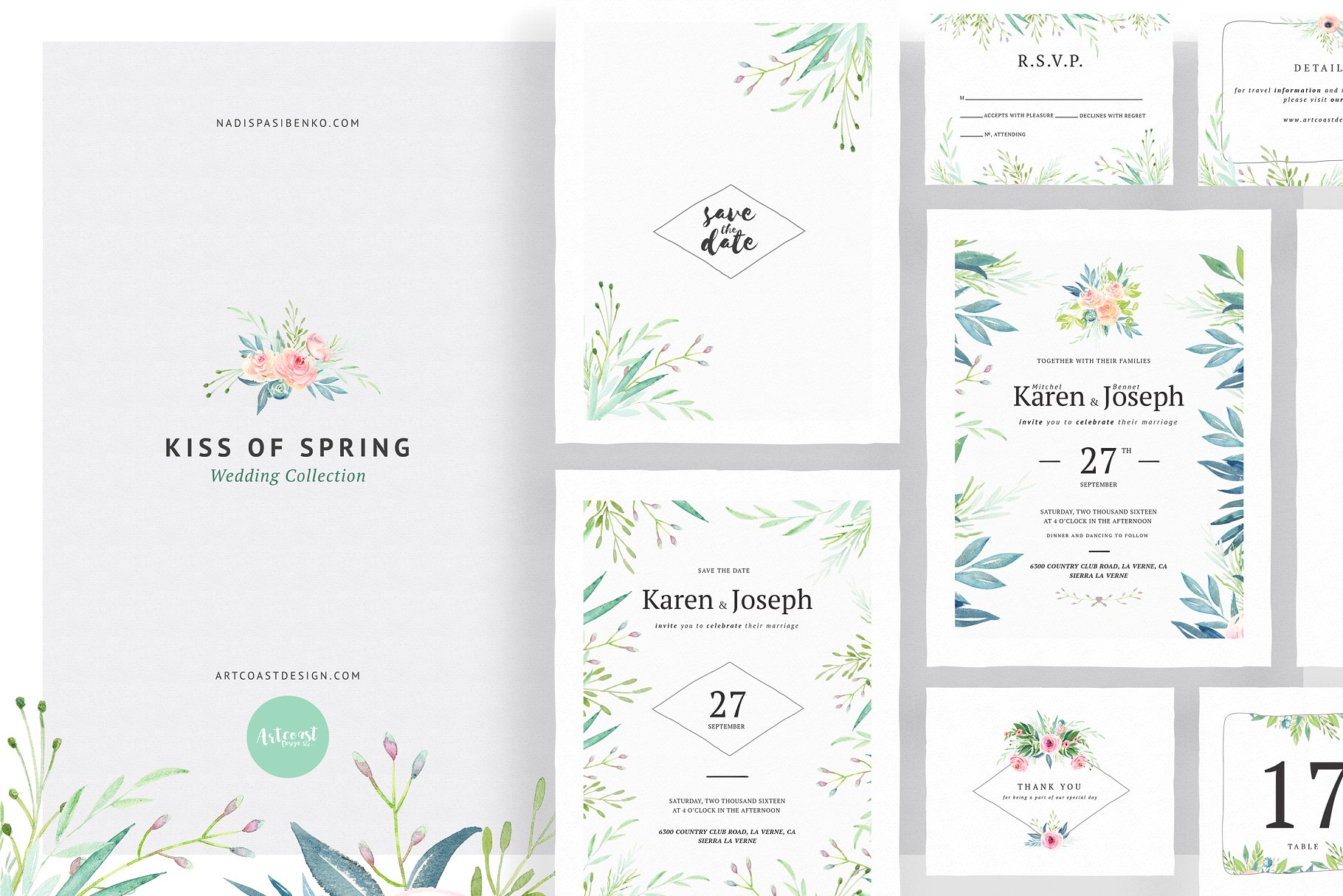 春天之吻水彩装饰婚礼设计物料模板 Kiss Of Spring Wedding Collection插图