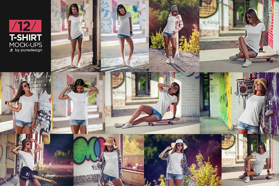 时尚模特街头取景T恤样机合集 T-Shirt Mock-Up / V.1插图(13)