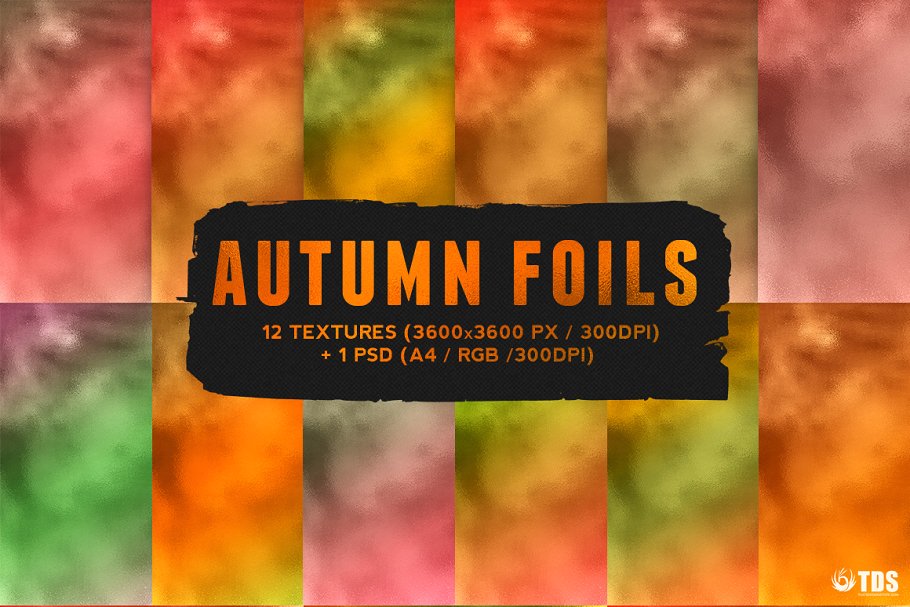 12秋季箔纹理+智能PSD模板 12 Autumn Foil Textures + Smart PSD插图(14)
