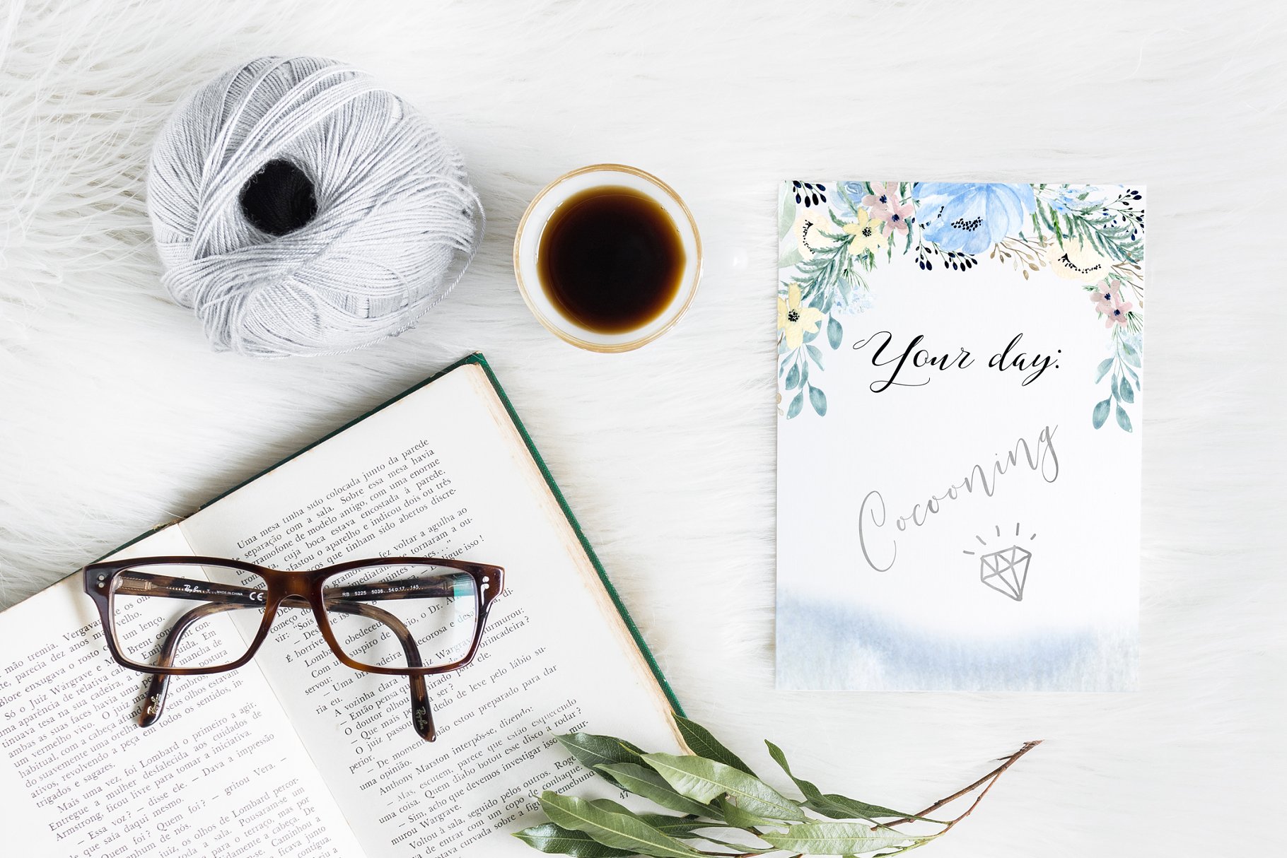 灰蓝色&金色水彩花卉图案 Dusty blue gold. Watercolor floral插图(11)