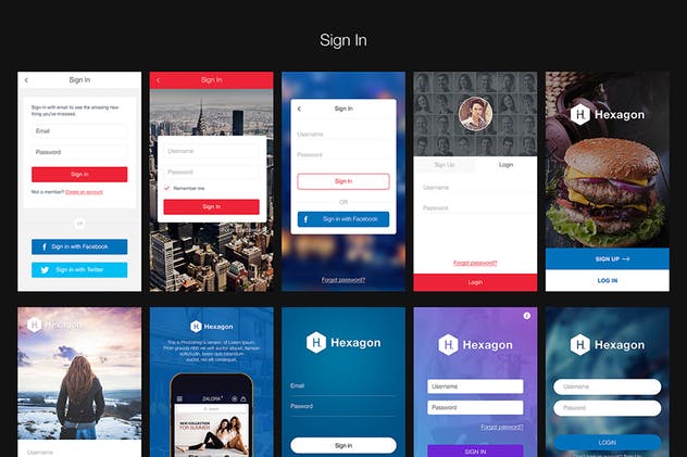 APP项目设计快速启动UI套件 Hexagon Mobile UI Kit插图(2)