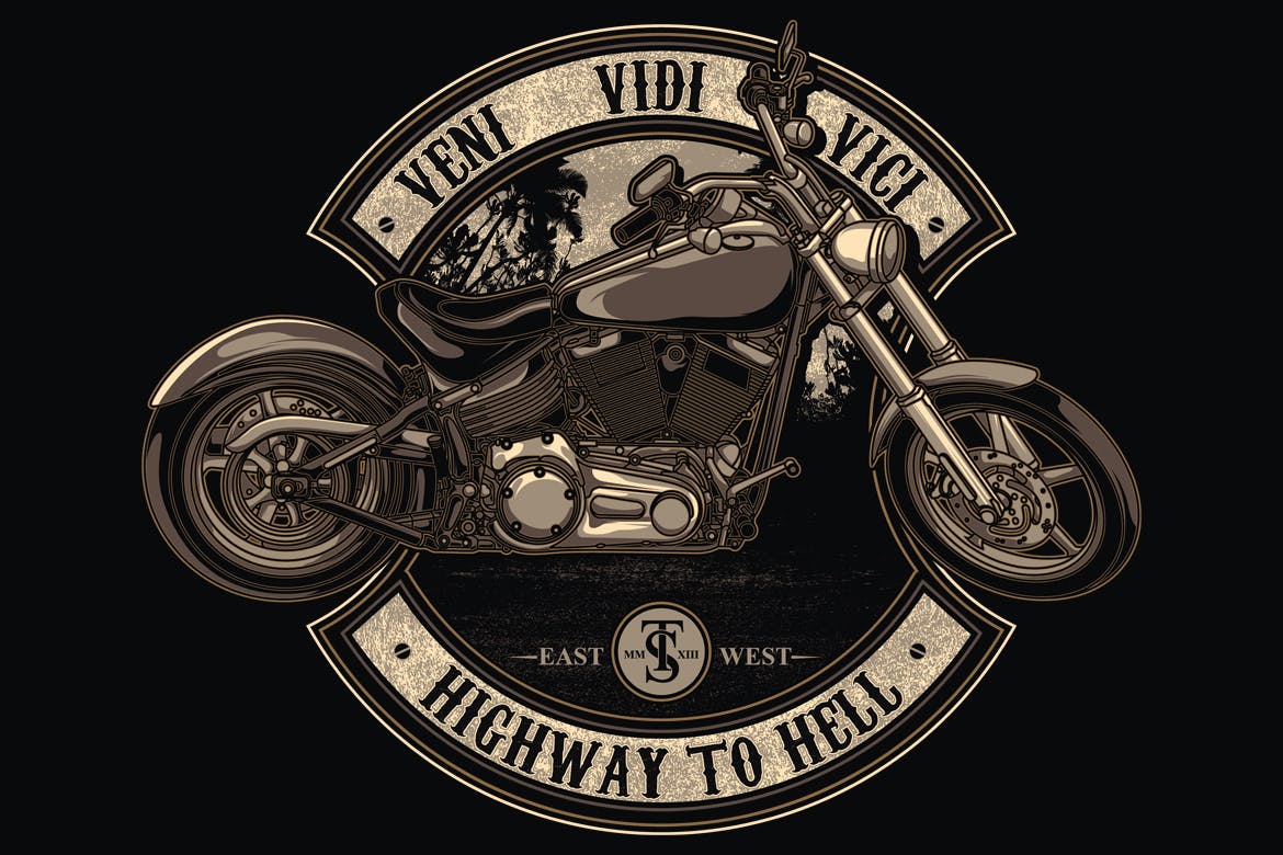 地狱摩托T恤印花图案设计矢量插画素材库精选素材 Highway to hell插图
