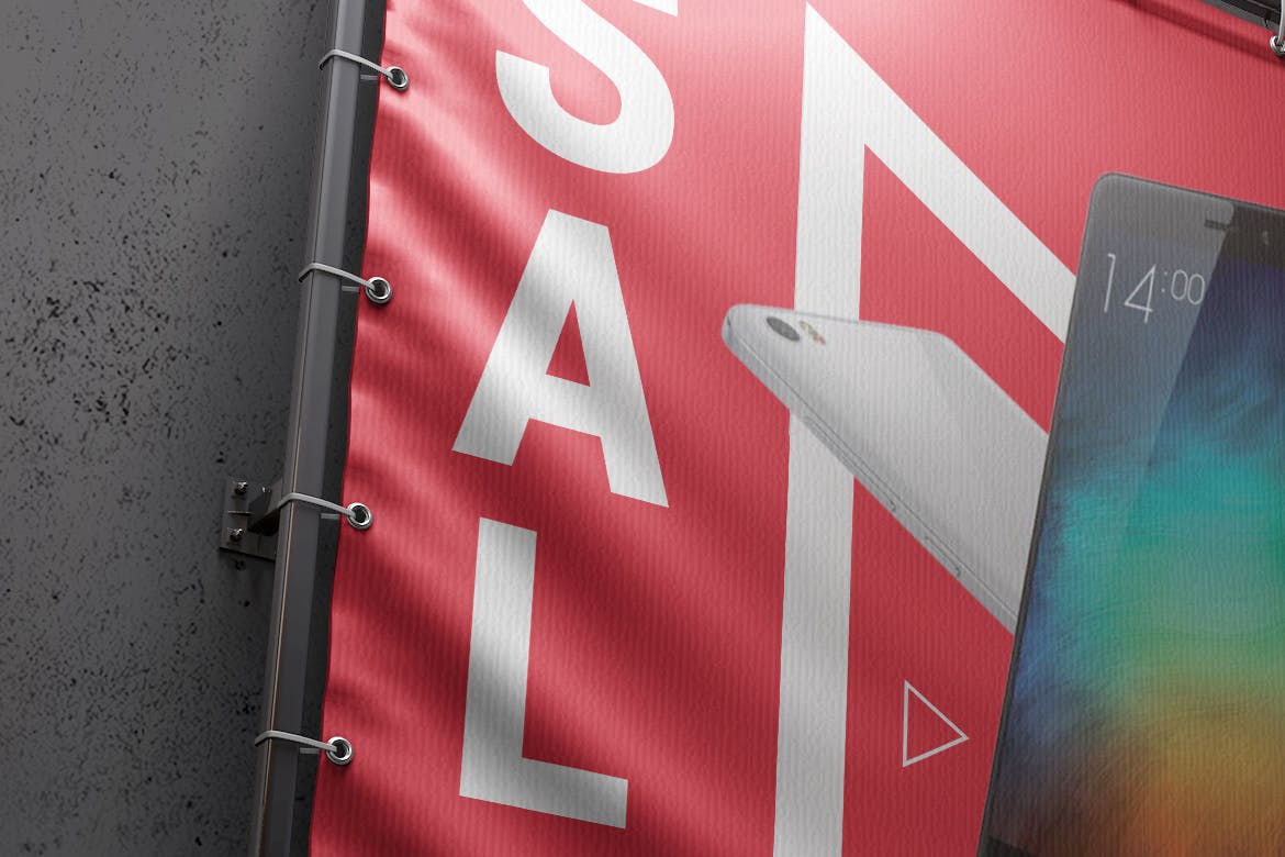 方形户外广告横幅效果图样机素材库精选模板 Square Outdoor Advertising Banner Mockup插图(4)