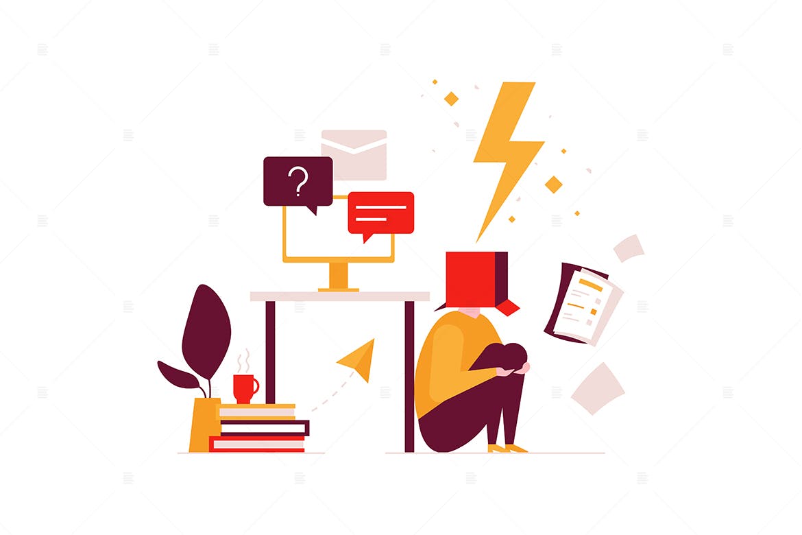 办公场景扁平化设计矢量插画 Job burnout – flat design style illustration插图(1)