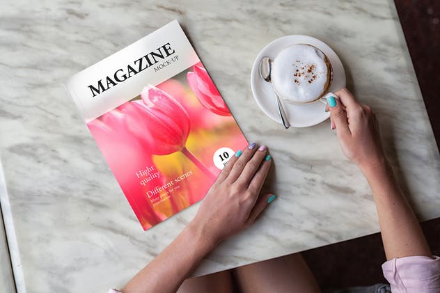 下午茶场景杂志样机模板 Magazine Mock-Up Glamour Edition插图(4)