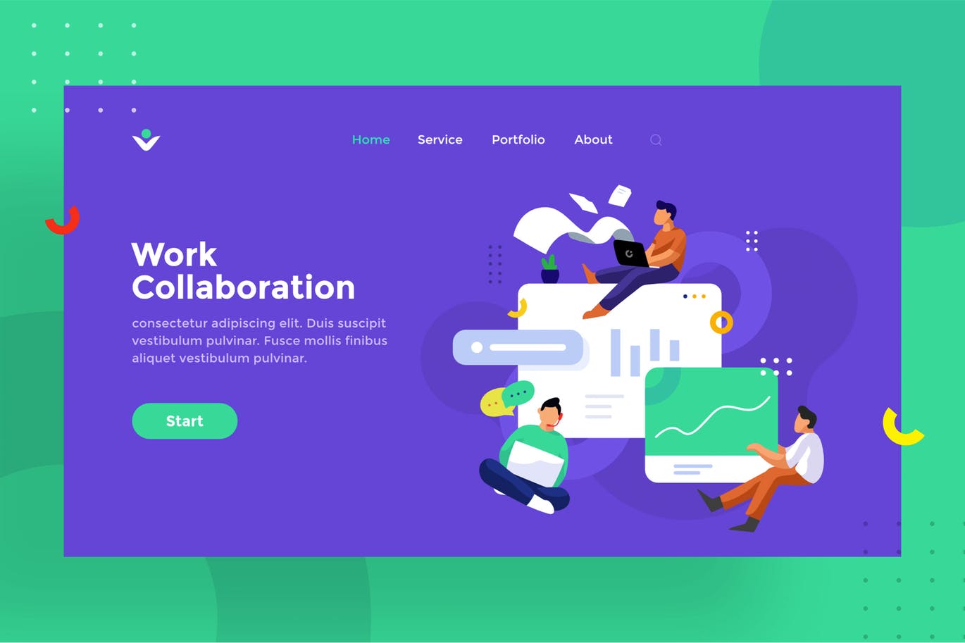 工作协作主题网站设计矢量插画素材 Work Collaboration Illustration插图