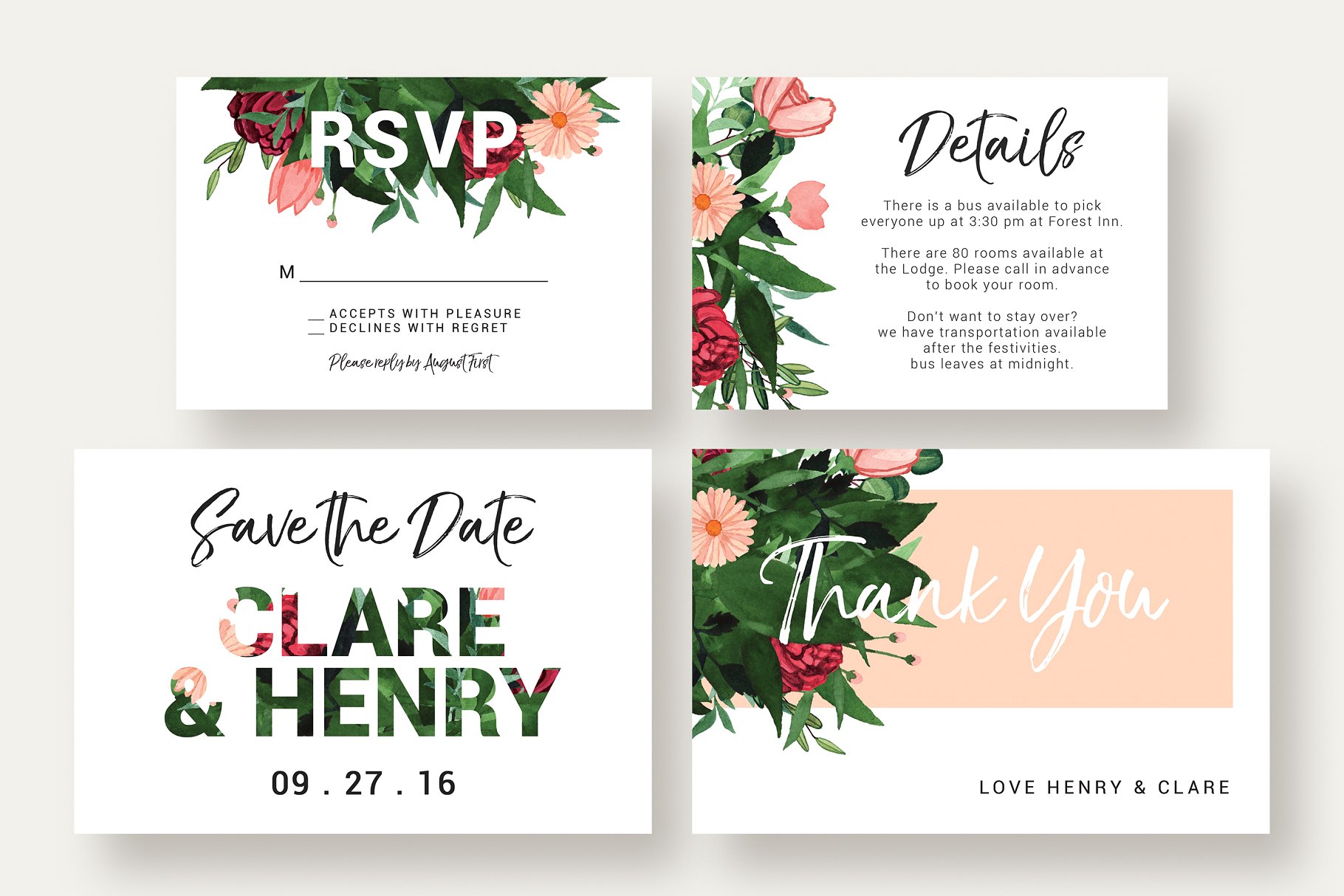 花卉装饰婚礼邀请函设计套件 Flower Burst Wedding Suite插图(2)