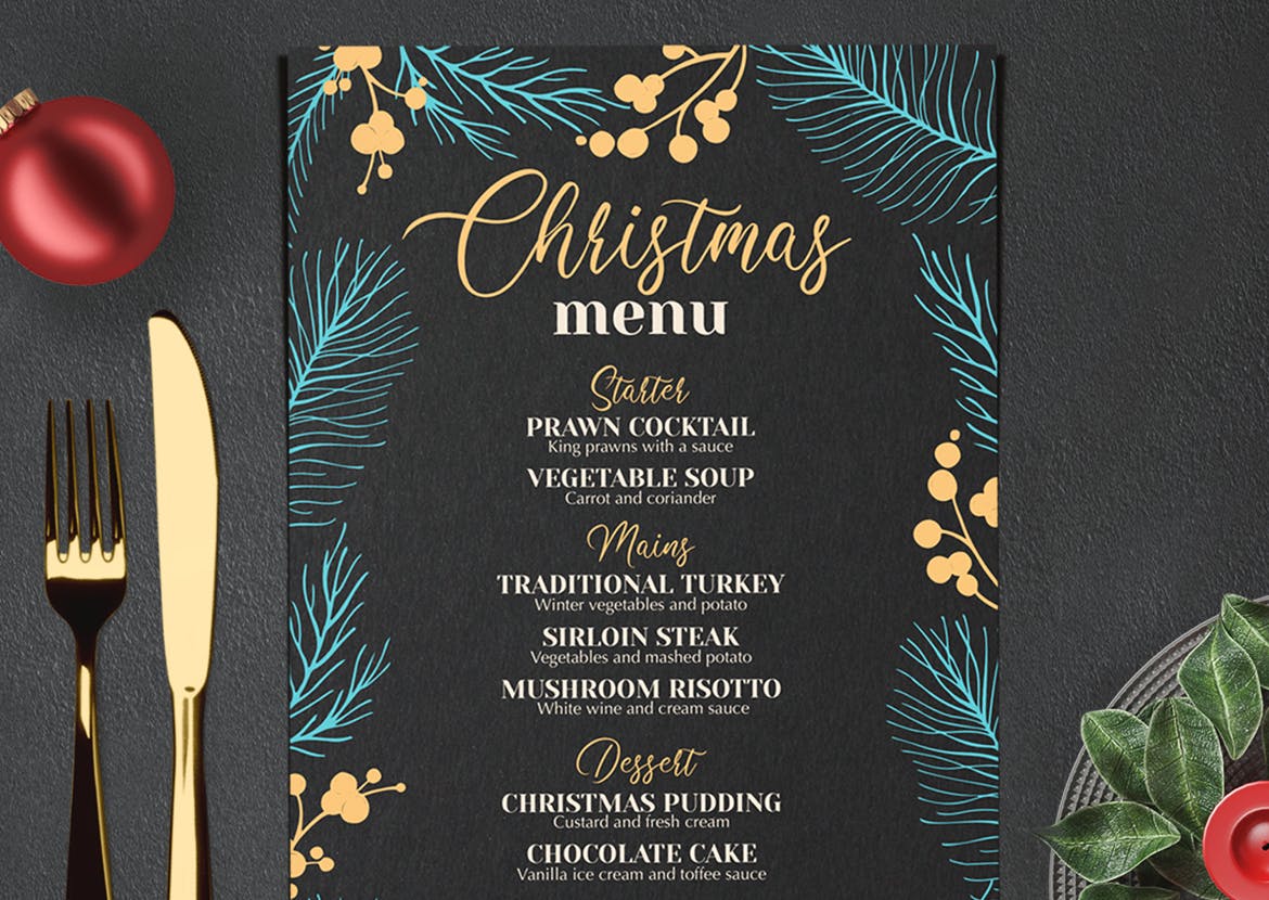 新年圣诞晚餐派对菜单宣传单DM海报设计模板插图(1)