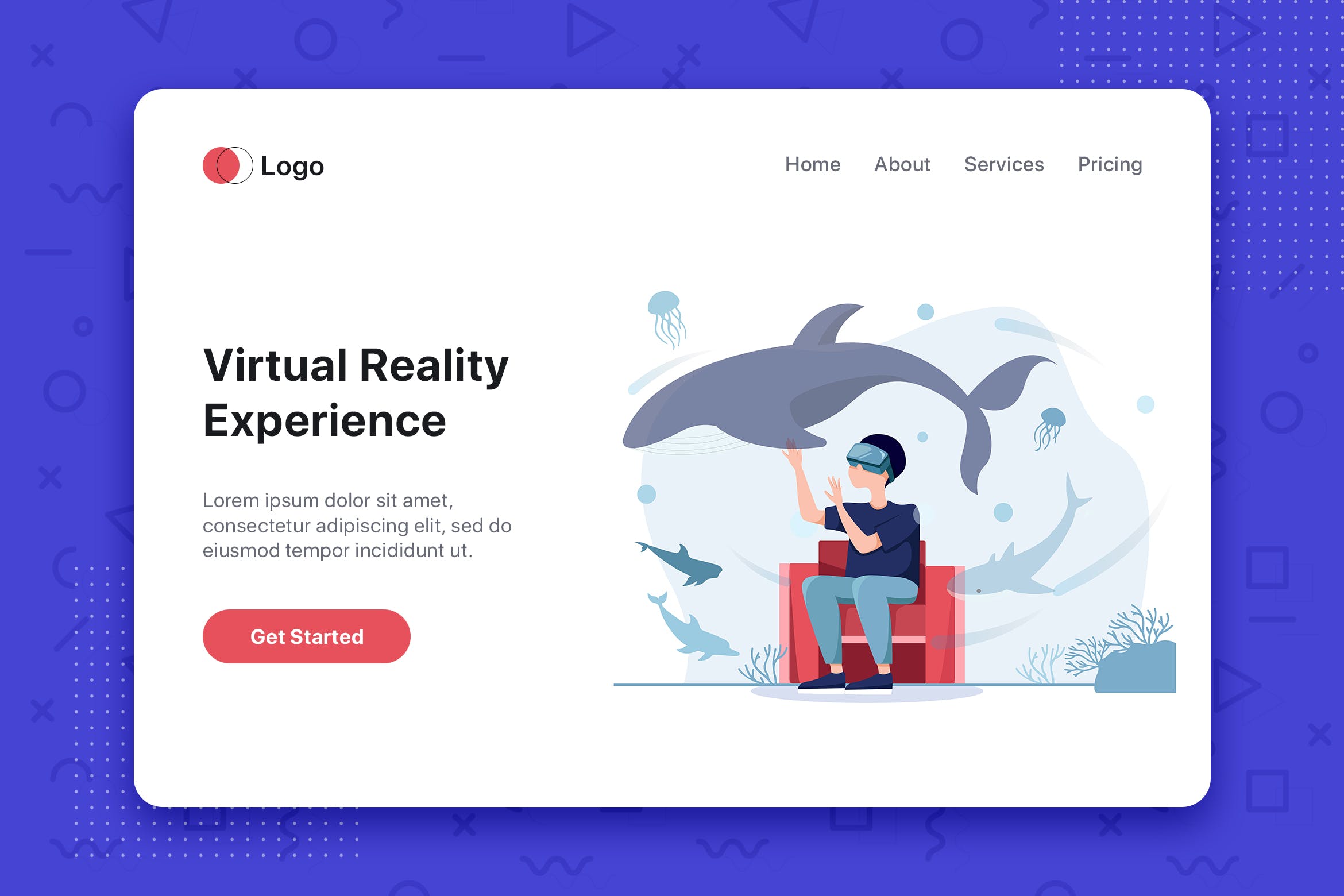 虚拟增强现实VR眼镜产品主题网站首页设计概念插画 Virtual augmented reality glasses concept插图