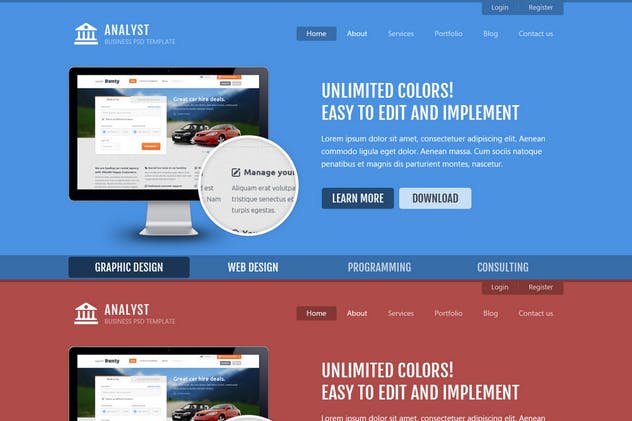 多用途商业网站设计PSD模板 Analyst – Business & Agency PSD Template插图(12)