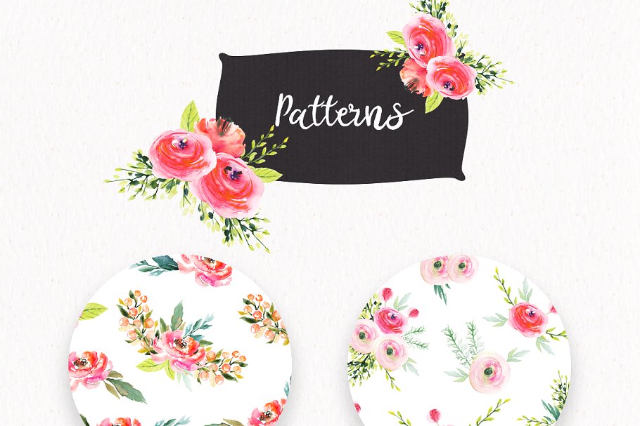 明亮水彩花卉设计元素 Watercolor Bright Flowers插图(4)