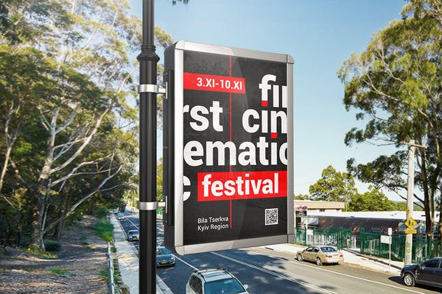 城市灯柱海报广告牌样机 Lamp Post Advertising Mockup插图(1)