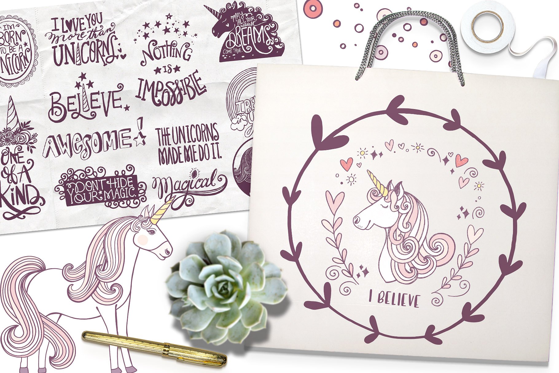 彩虹与独角兽梦幻世界插画元素 Rainbows & Unicorns插图(5)