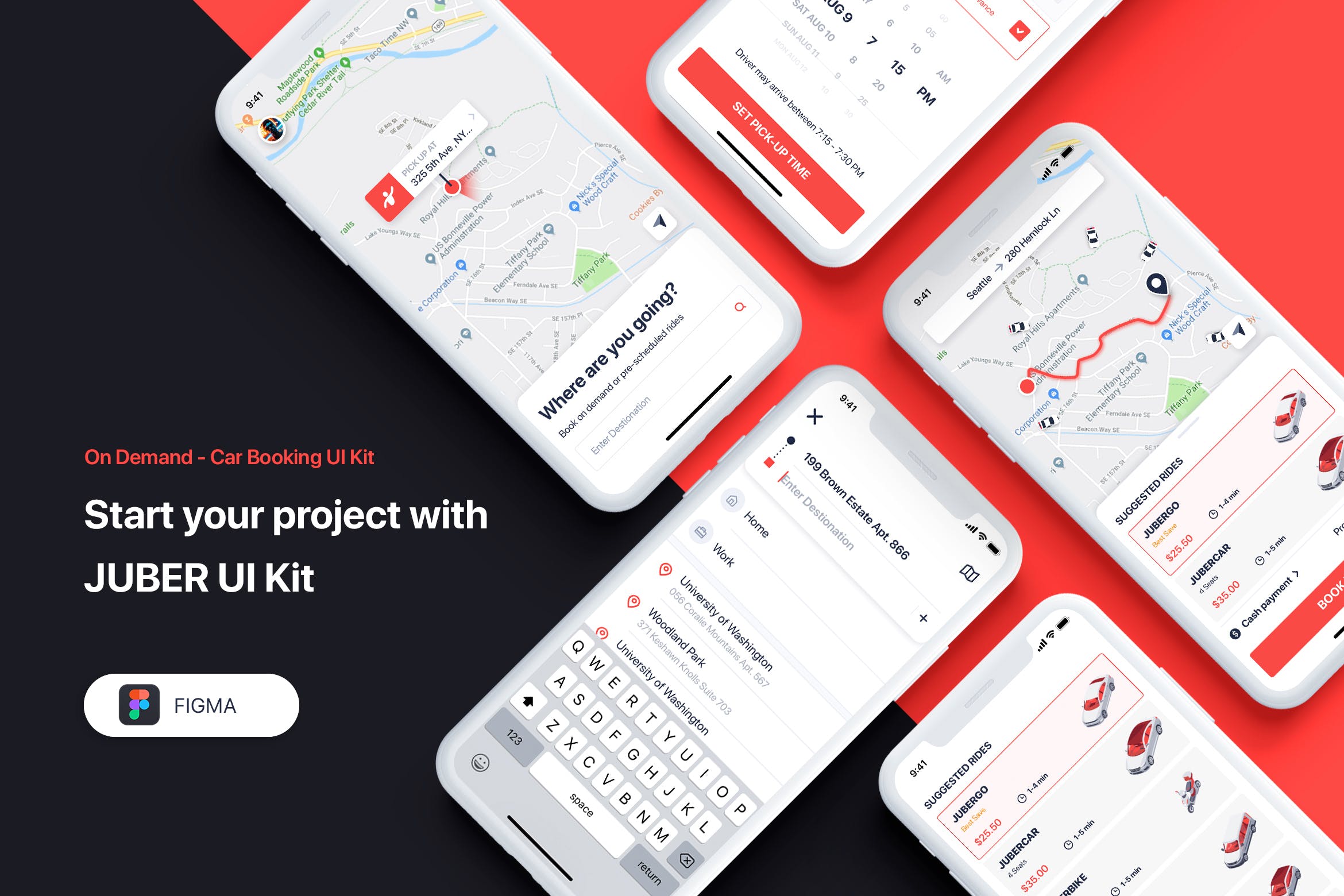 出租车打车网约车APP应用交互设计Figma模板 Car booking UI Kit for FIGMA插图