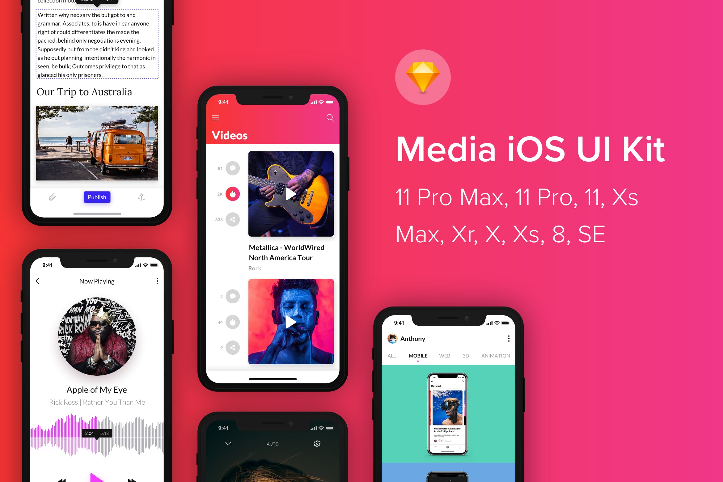 iOS平台社交媒体APP应用UI设计套件[for Sketch] Media iOS UI Kit (Sketch)插图