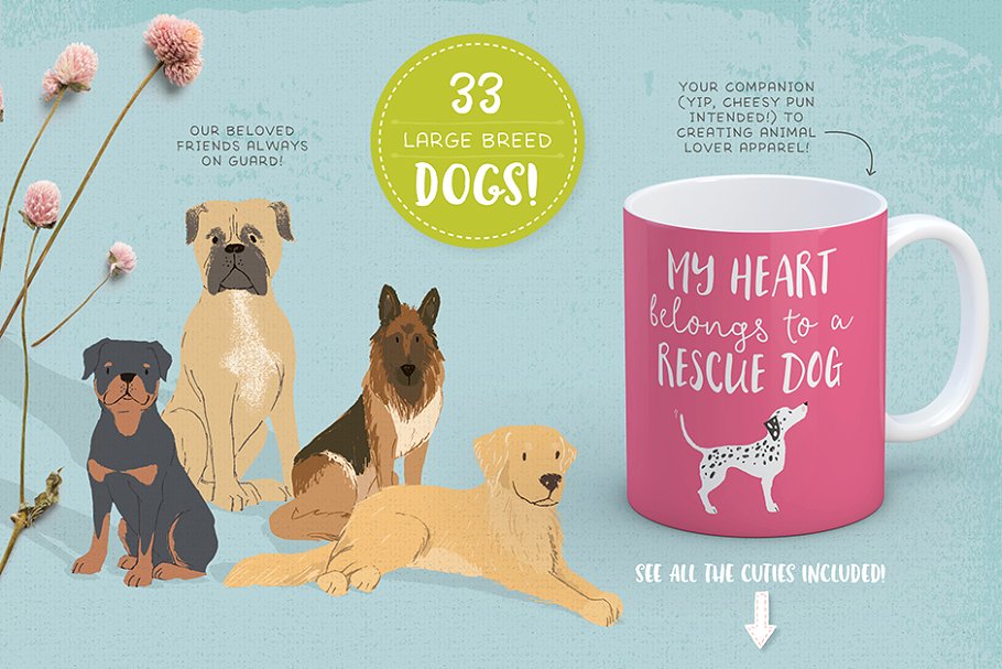 165种手绘动物素材 Cats, Dog breeds & Horses: 165 pets插图(5)