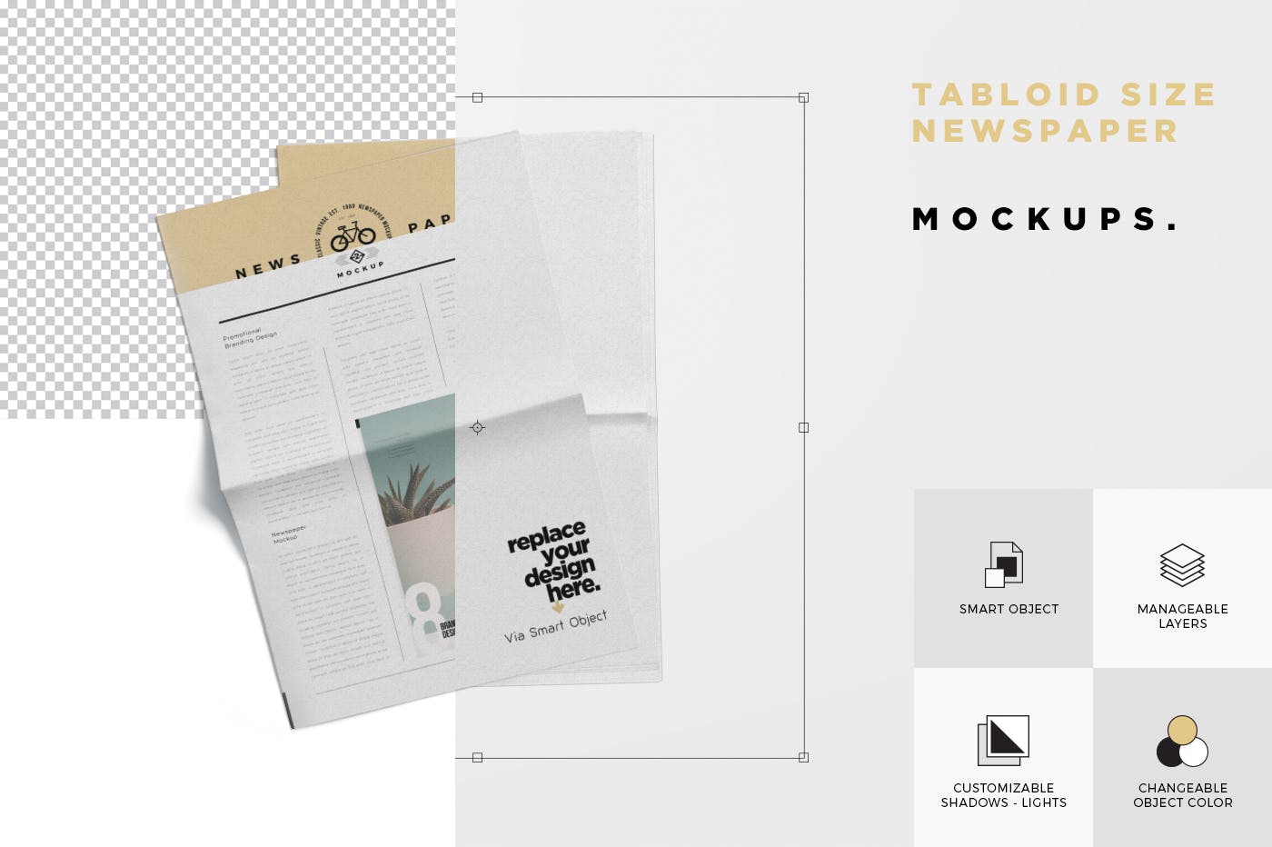 报纸排版设计图多角度预览样机模板 Tabloid Size Newspaper Mockups插图(5)