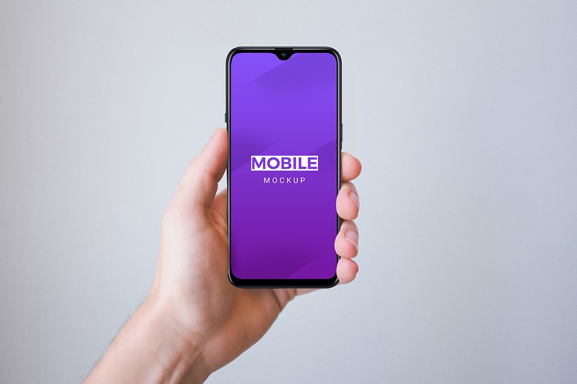 手持水滴屏智能手机屏幕预览样机 Mobile With Hand Mockups插图(1)