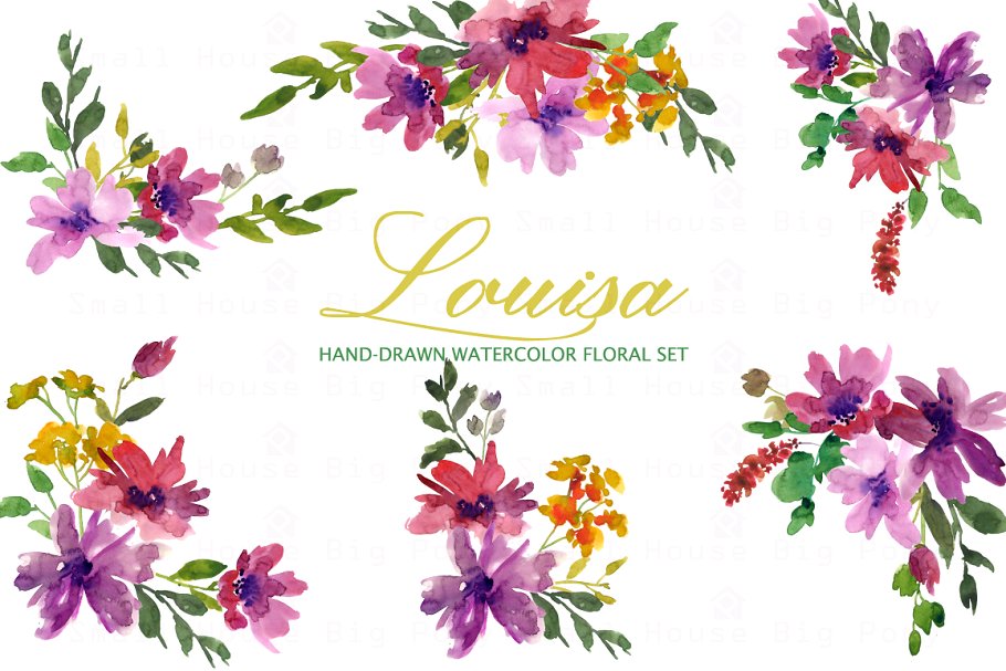 手绘水彩花卉剪贴画 Louisa- Watercolor Clip Art Set插图(4)