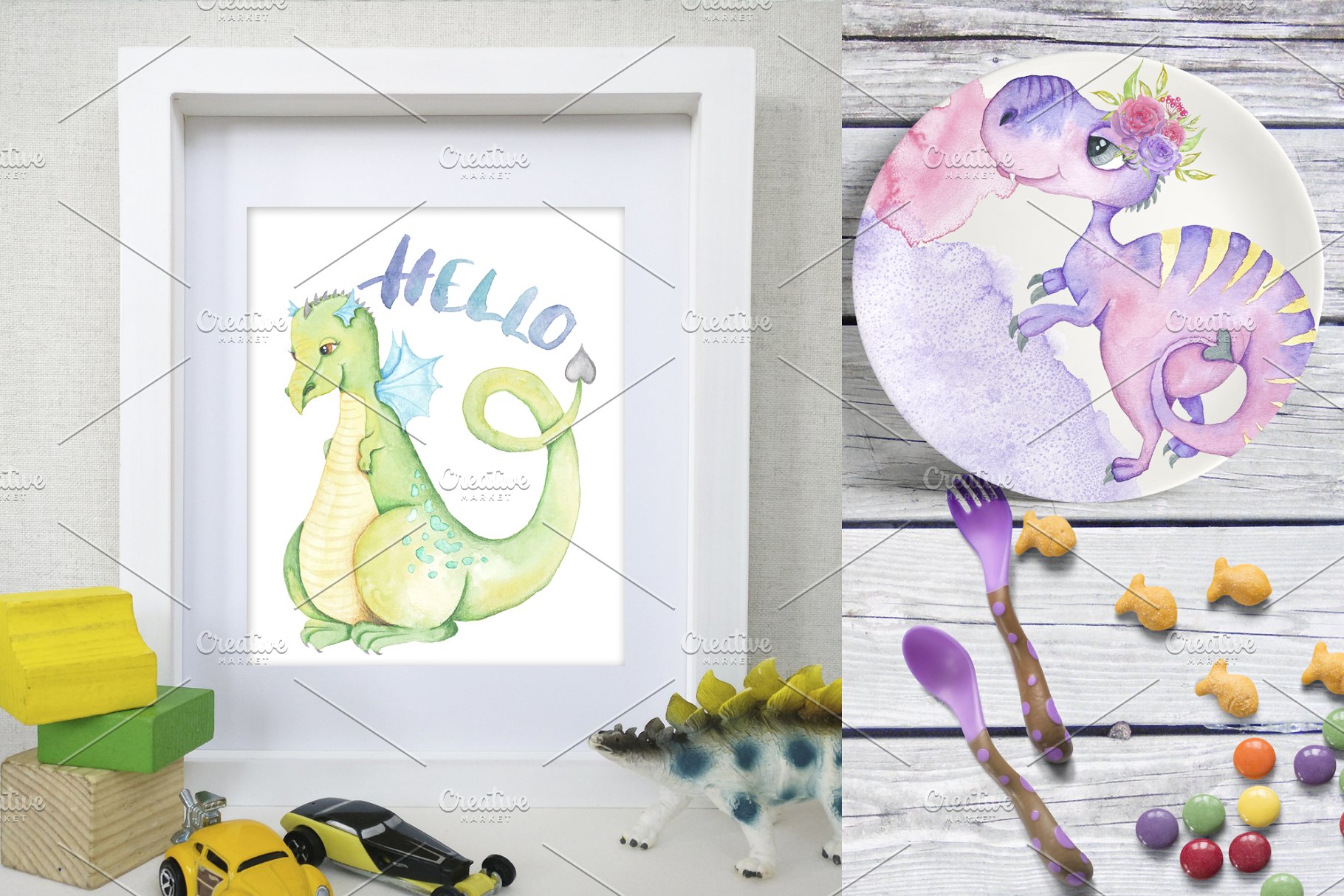 手绘水彩恐龙剪贴画 Dinosaurs Hand-painted Watercolor插图(4)