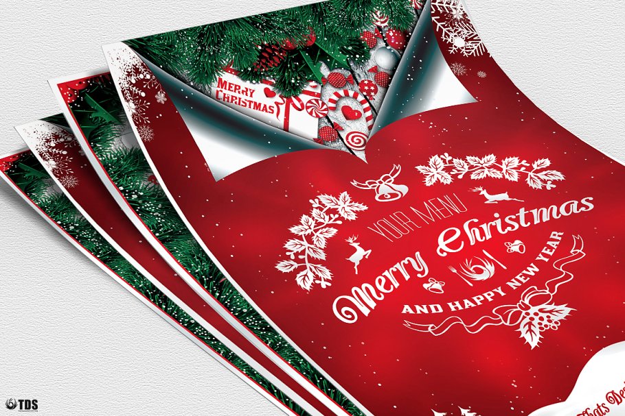 圣诞节主题菜单PSD模板V.6 Christmas Menu PSD V6插图(4)