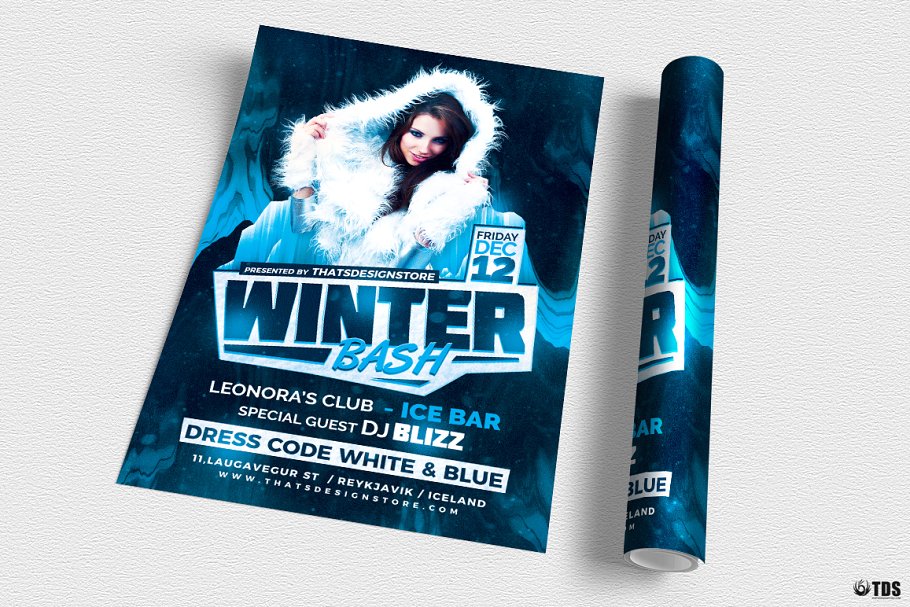 冬季狂欢节派对活动PSD传单模板V.3 Winter Bash Flyer PSD V3插图(2)