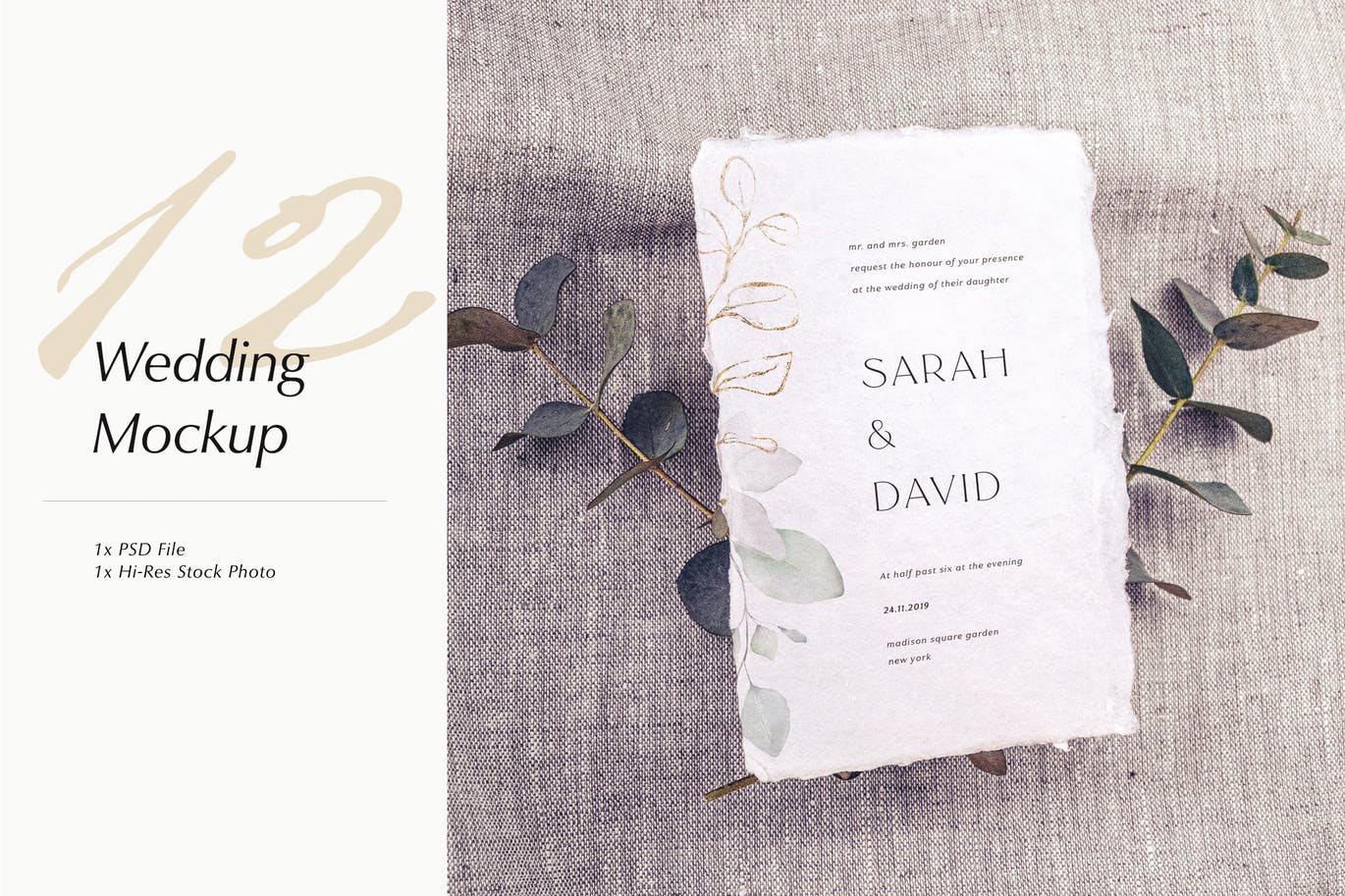 婚礼照片婚礼邀请函优雅风格设计样机素材库精选模板v12 Wedding Photo Mockup 12插图