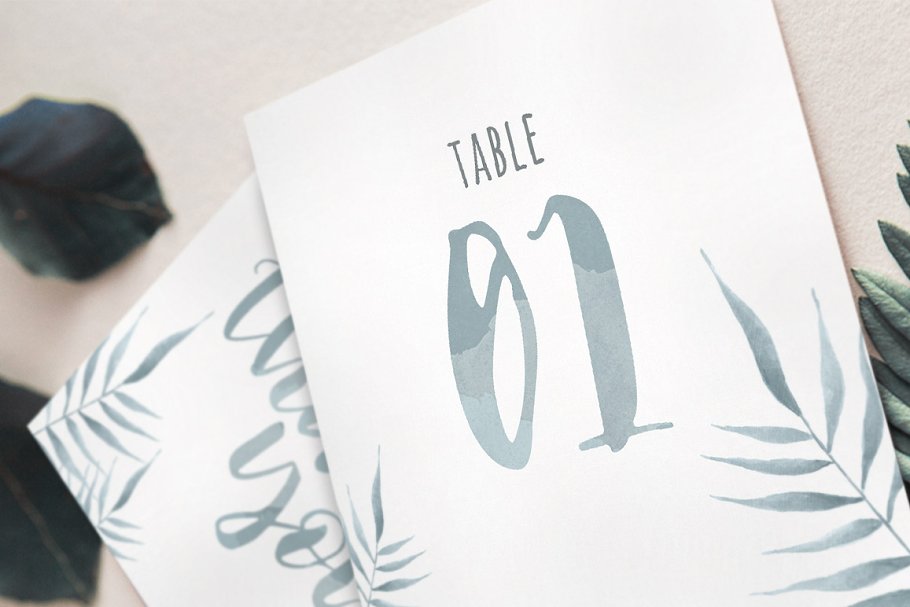 水彩树叶图案邀请卡模板 Watercolor Foliage Invitation Suite插图(5)