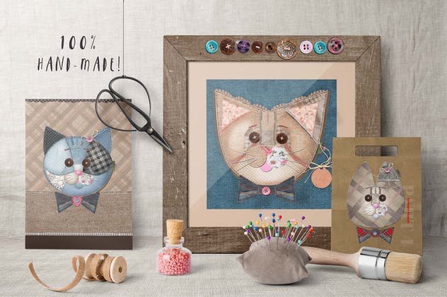 卡通猫布艺拼接图案剪贴画 CATS ON PATCH插图(6)