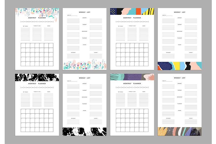 月计划/周计划表格设计模板 Monthly planners & Weekly lists插图(1)