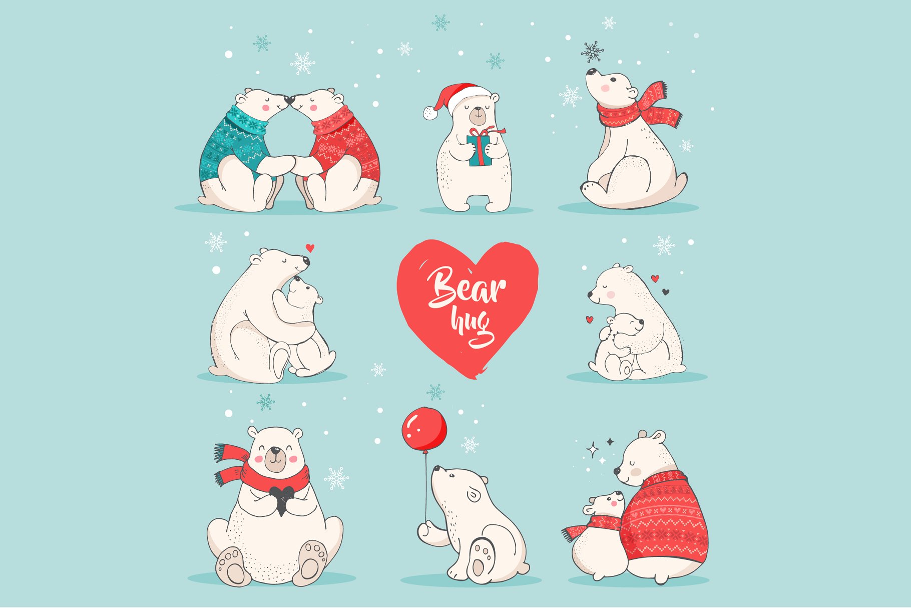 北极熊圣诞主题插画素材 Polar Bears, Christmas illustrations插图(1)