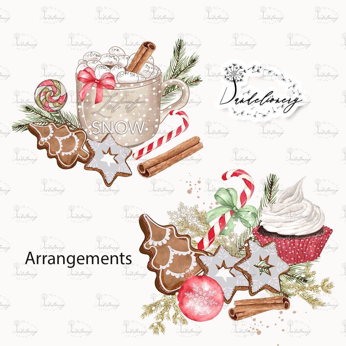 甜蜜圣诞节水彩手绘图案PNG素材 Sweet Christmas design插图(1)