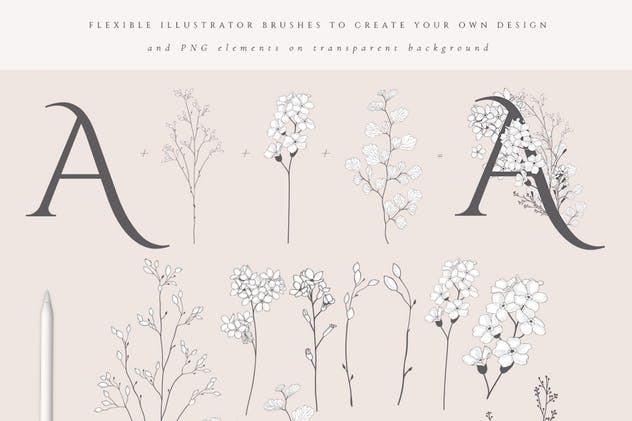 美丽盛开金色花卉字母数字图集 Blooming Gold Floral Letters Numbers插图(12)