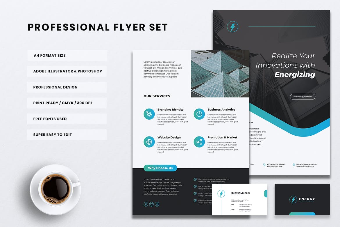 新能源发电厂/企业宣传海报传单&名片设计模板 ENERGY Power Plant Flyer & Business Card插图(3)