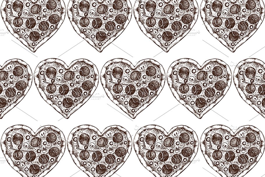 情人节主题配色食品和饮料手绘插画 Food & Drinks for Valentine’s Day插图(8)