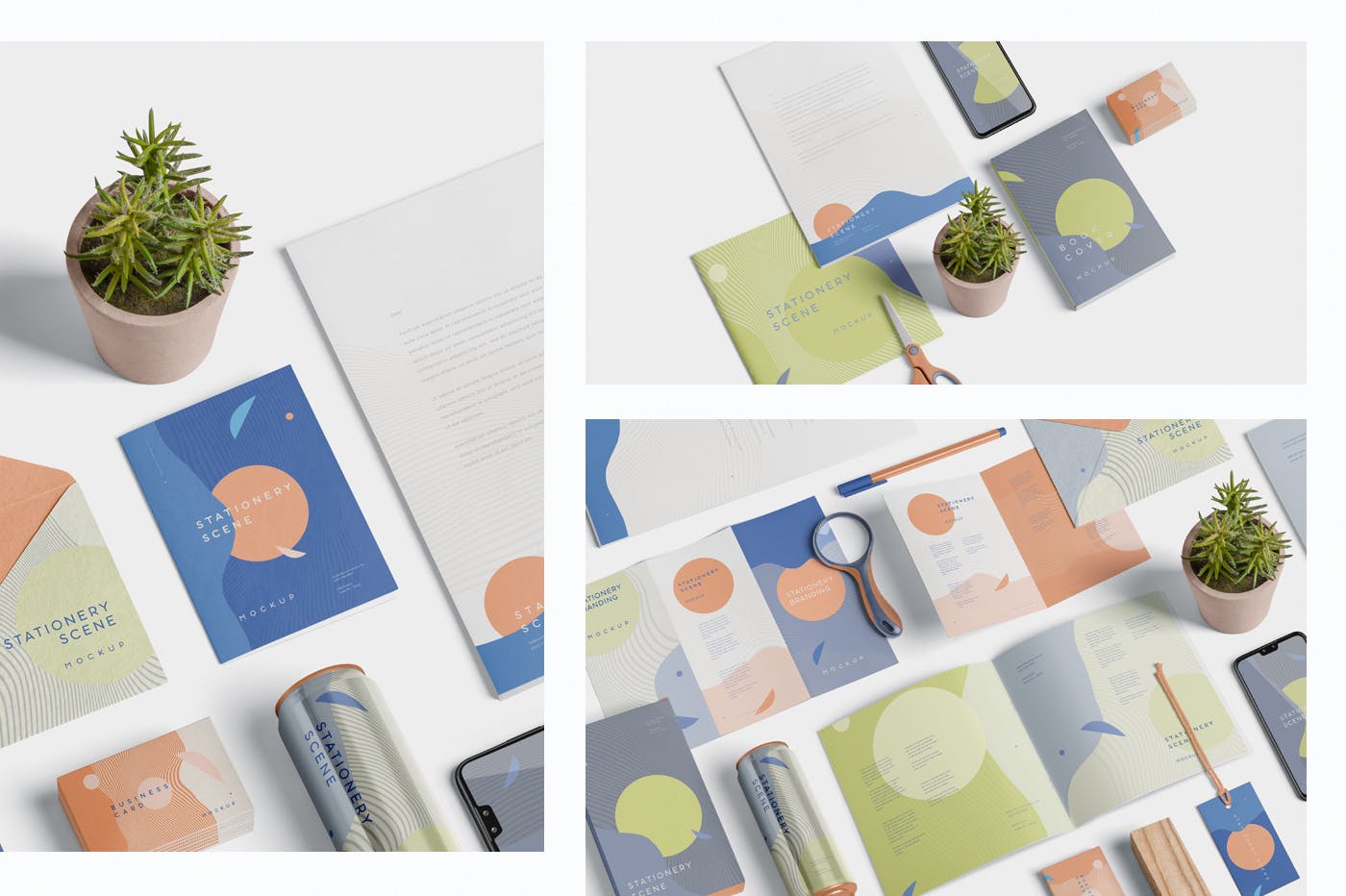 创意品牌VI视觉设计办公用品套装等距网格样机模板 Stationery Mockup Scenes插图(1)