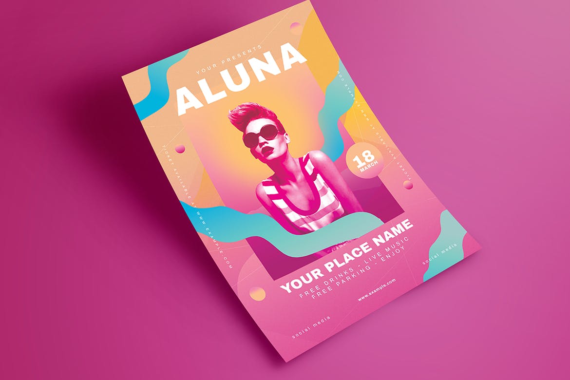 美女DJ人物海报PSD素材素材库精选模板 Female Dj Flyer插图(2)