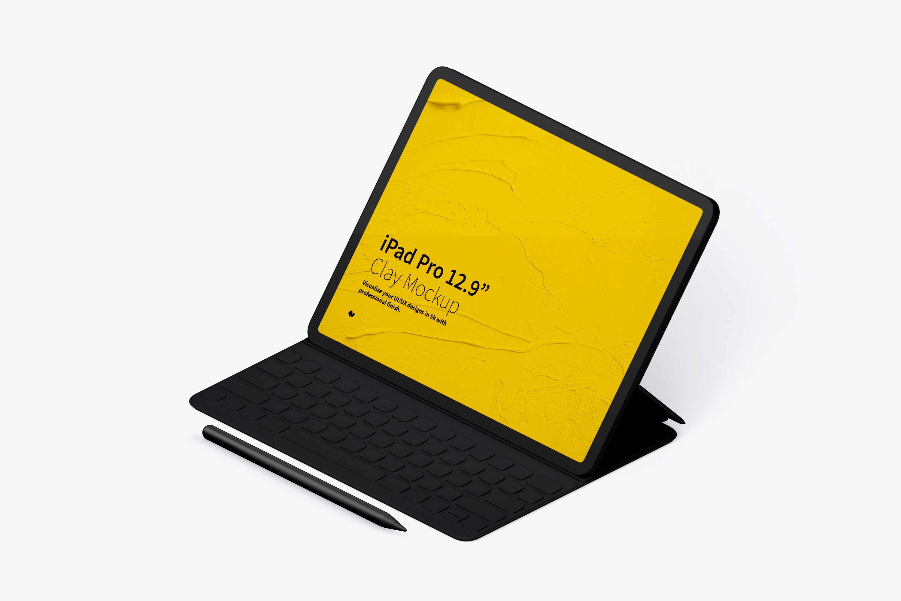 12.9寸带键盘iPad Pro平板电脑等距右视图样机 Clay iPad Pro 12.9” Mockup, Isometric Right View With Keyboard插图(3)