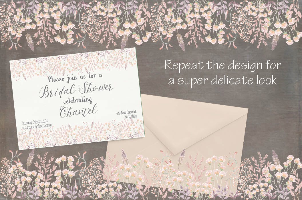 腮红&桃红色水彩手绘花朵/叶子图案素材库精选PNG素材 Blush Pom Pom Floral Border插图(3)