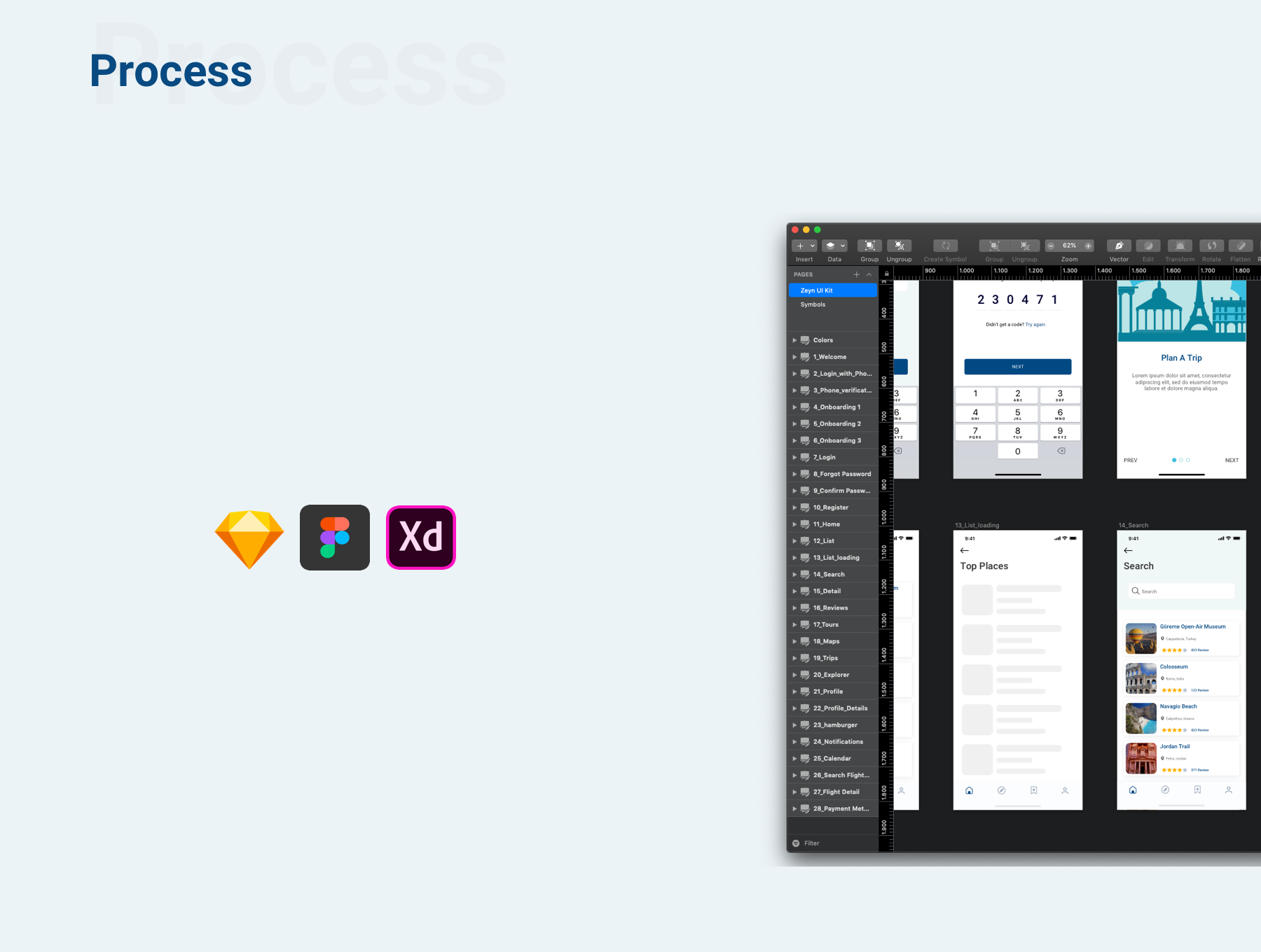 素材库下午茶：多功能旅行主题APP UI KIT套装Sketch模板app设计下载[Sketch,Fig,XD]插图