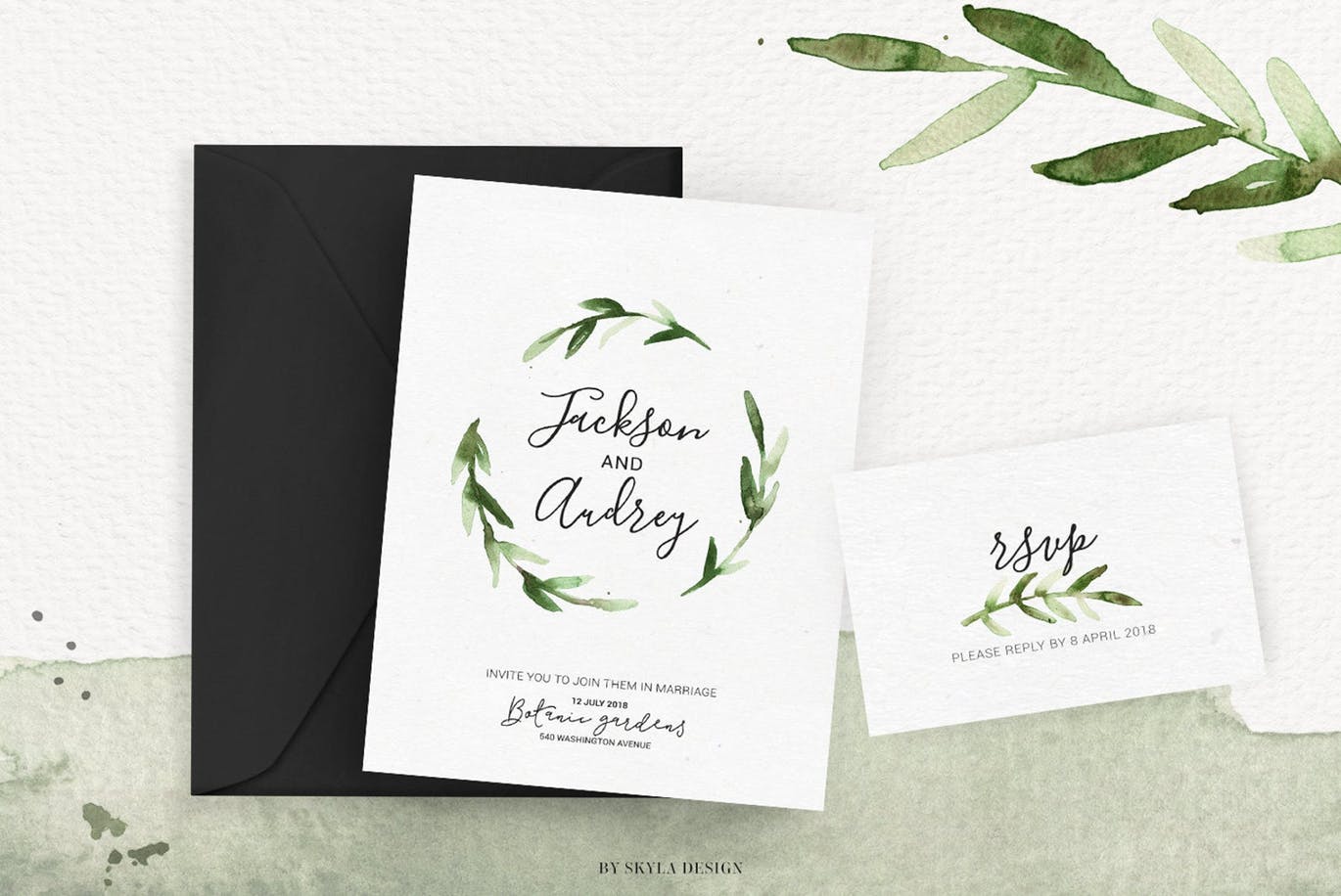 绿色水彩手绘枝叶图案PNG素材 Watercolor greenery插图(2)