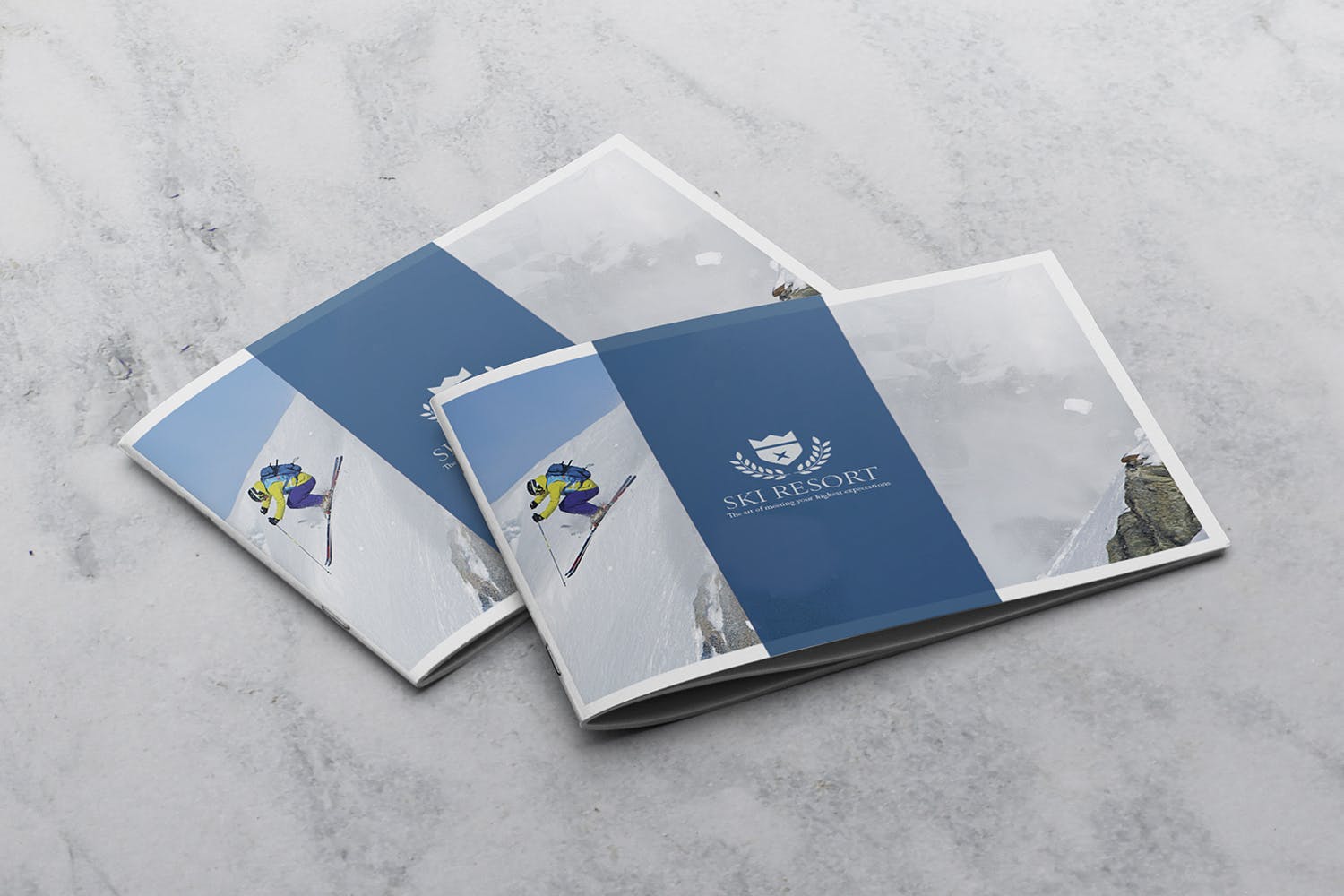 宣传画册/企业画册叠放效果图样机素材库精选模板 2 Covers Landscape Brochure Mockup插图(2)